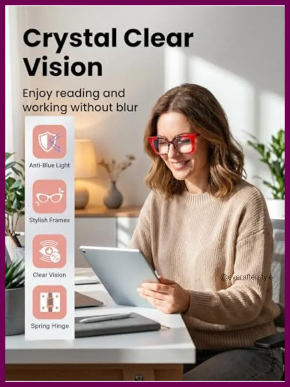 Oversized Square Reading Glasses 4 Pack Blue Light Blocking UV400 Spring Hinge
